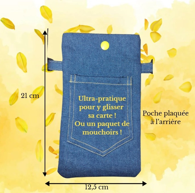 Etui à téléphone portable en denim azur et sa broderie jaune – Image 5