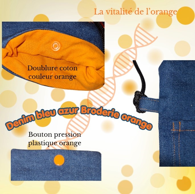 Etui pour téléphone portable en denim azur et sa broderie orange – Image 5