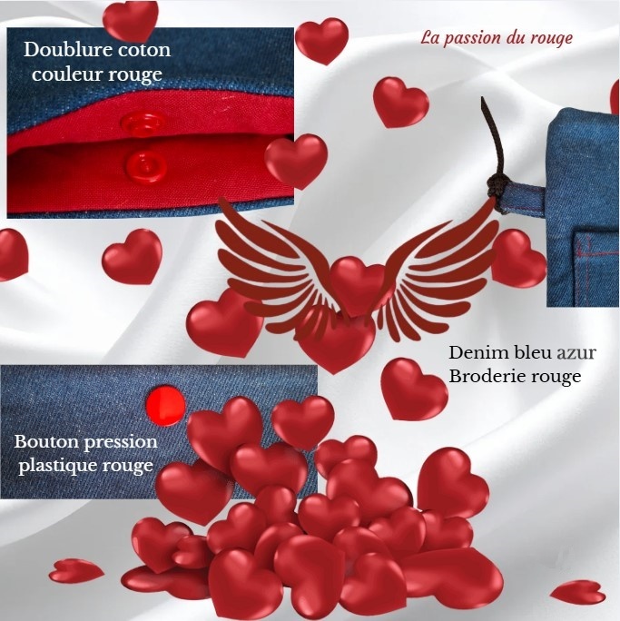 Etui pour téléphone portable en denim azur et sa broderie rouge – Image 2