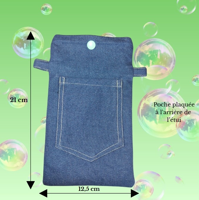 Etui pour téléphone portable en denim azur et sa broderie vert d’eau – Image 5