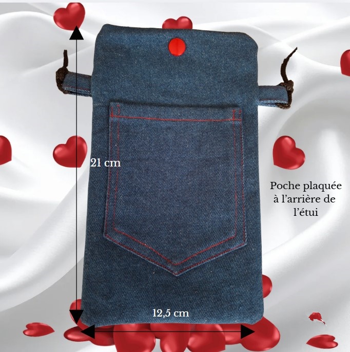 Etui pour téléphone portable en denim azur et sa broderie rouge – Image 5